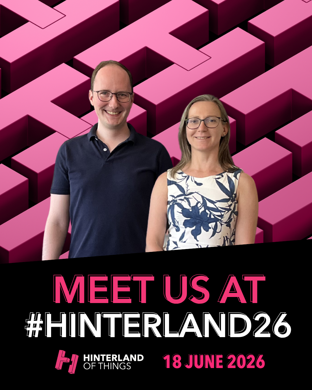 Marco Kellmann and Spasimira Goncheva-Kompa beside the words Meet us at #Hinterland26, 18 June 2026.